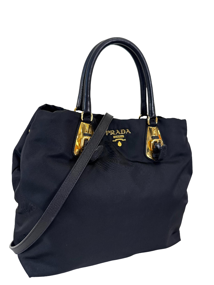 Prada 2Way Black Nylon Tote Bag