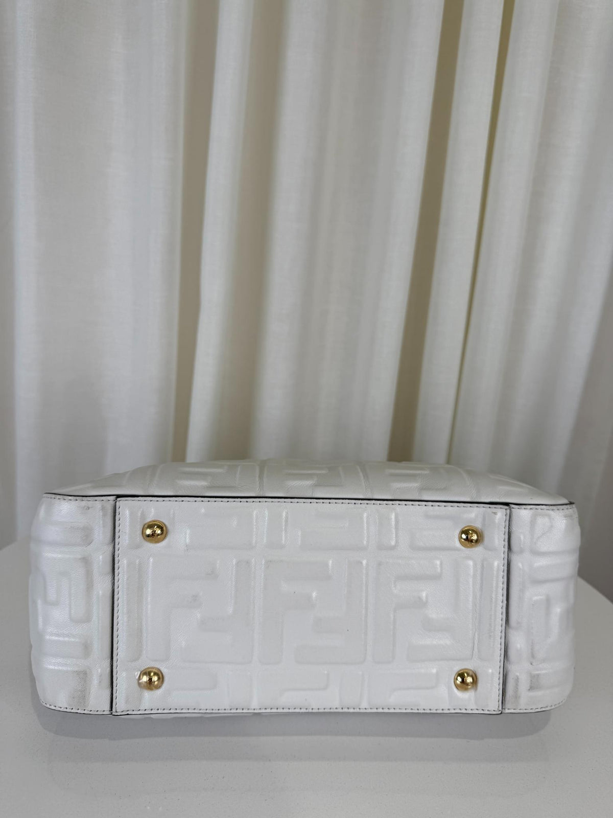 Fendi Sunshine White Embossed Leather Small Shopper Tote