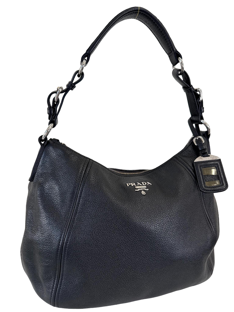 Prada Black Vitello Daino Leather Hobo Bag