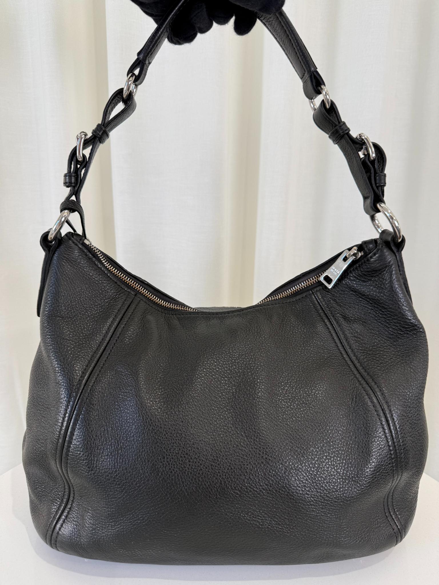 Prada Black Vitello Daino Leather Hobo Bag