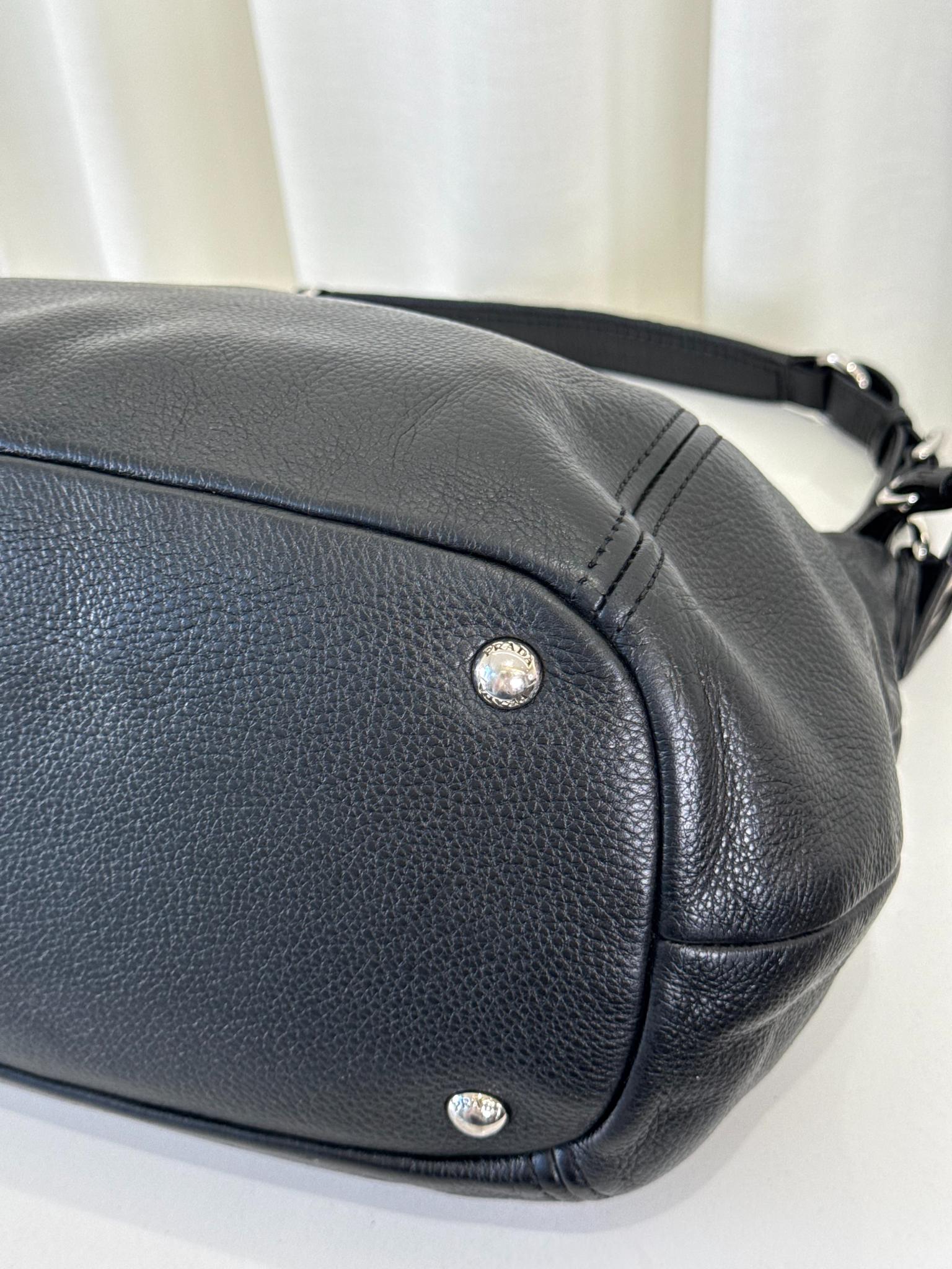 Prada Black Vitello Daino Leather Hobo Bag