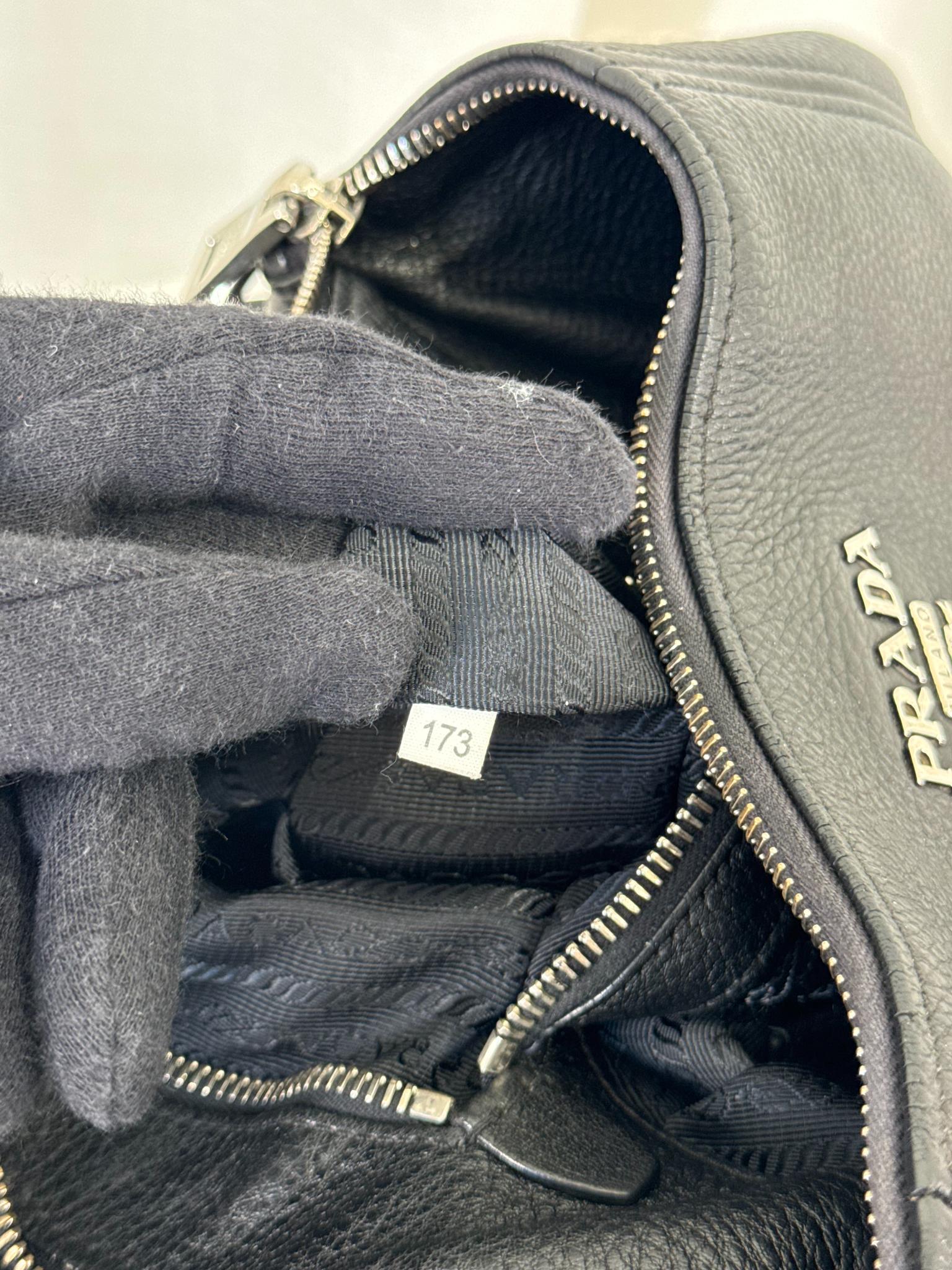 Prada Black Vitello Daino Leather Hobo Bag