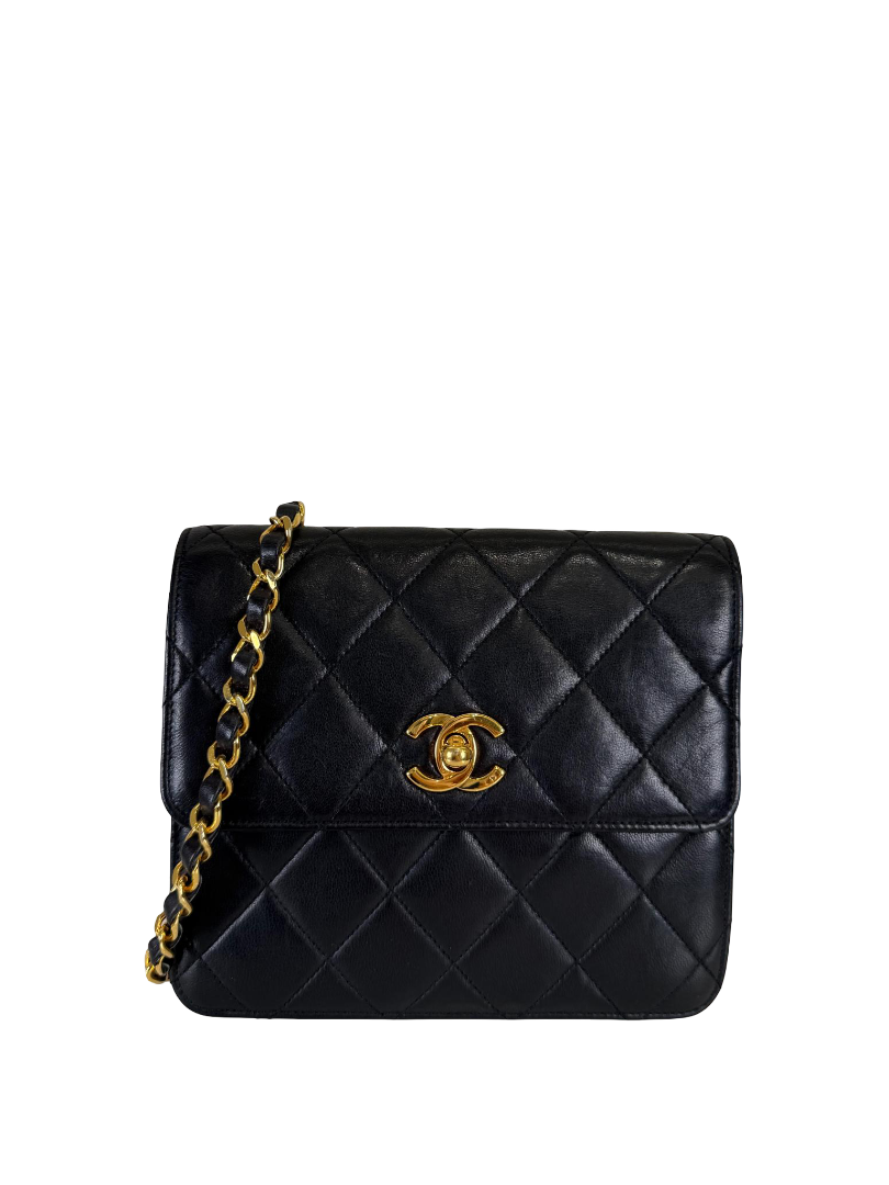 Chanel Vintage Black Matelassé Lambskin Quilted Single Flap Chain Bag