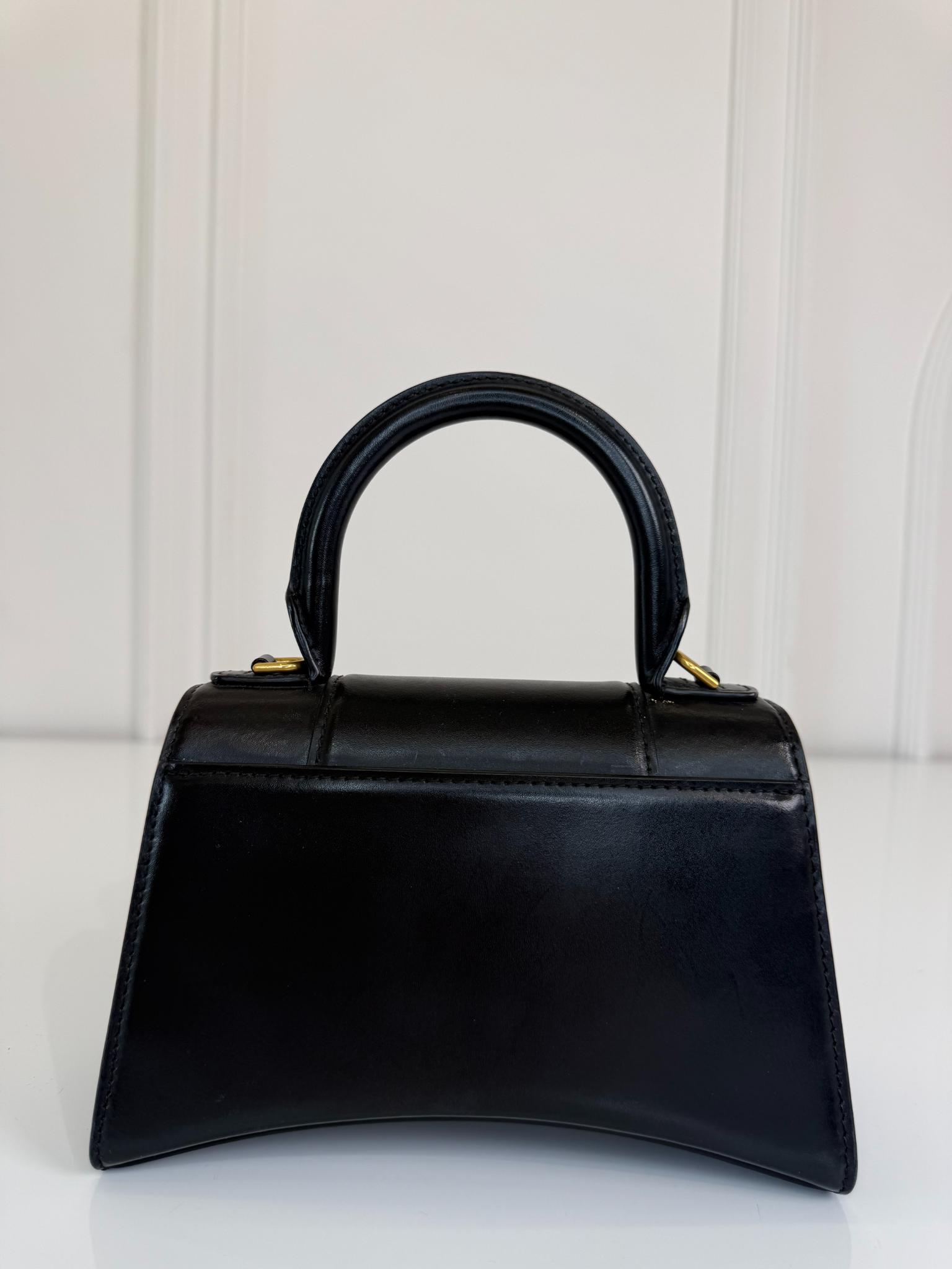Balenciaga Hourglass XS Black Smooth Calf Leather Top Handle Bag