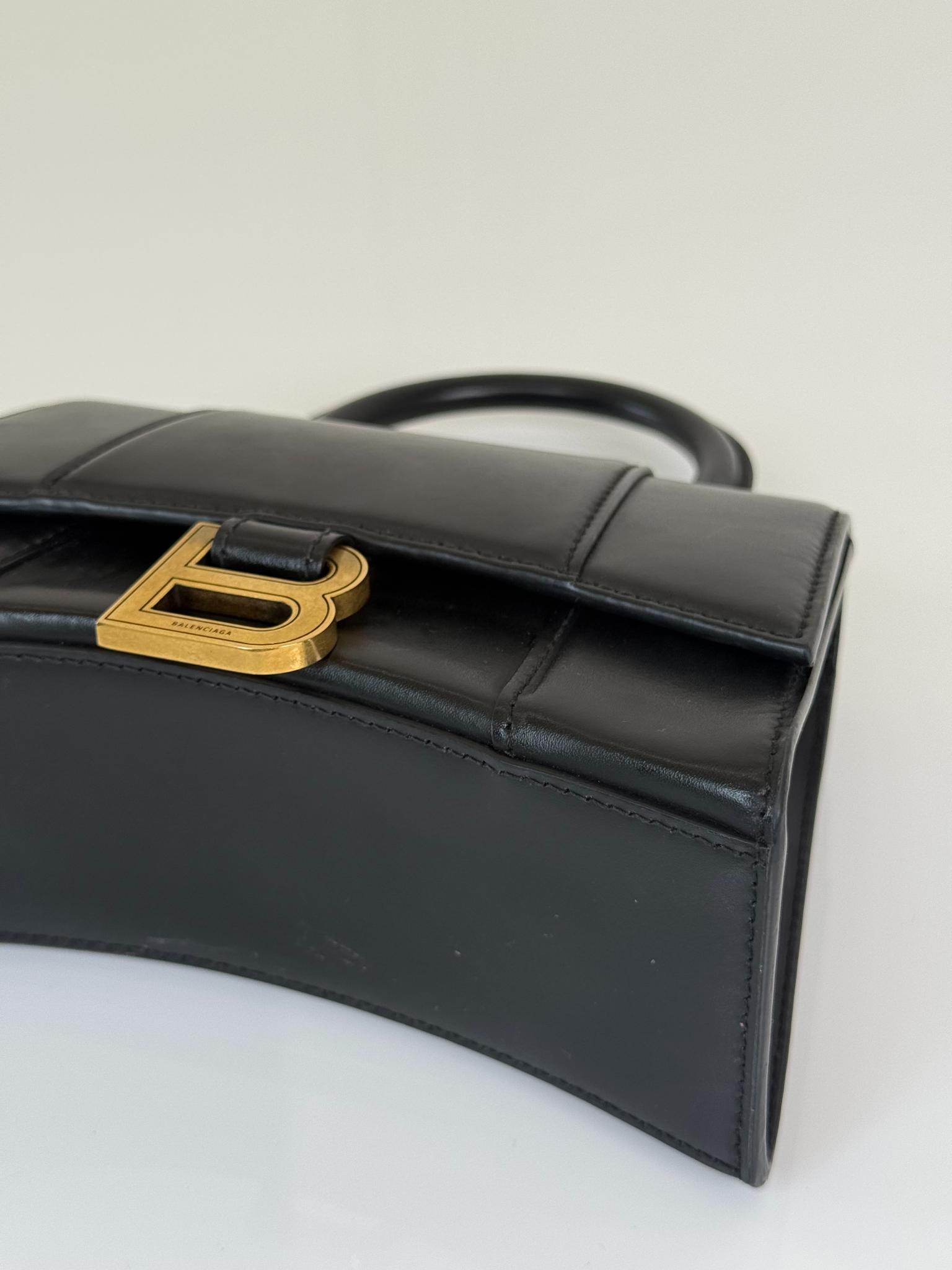 Balenciaga Hourglass XS Black Smooth Calf Leather Top Handle Bag
