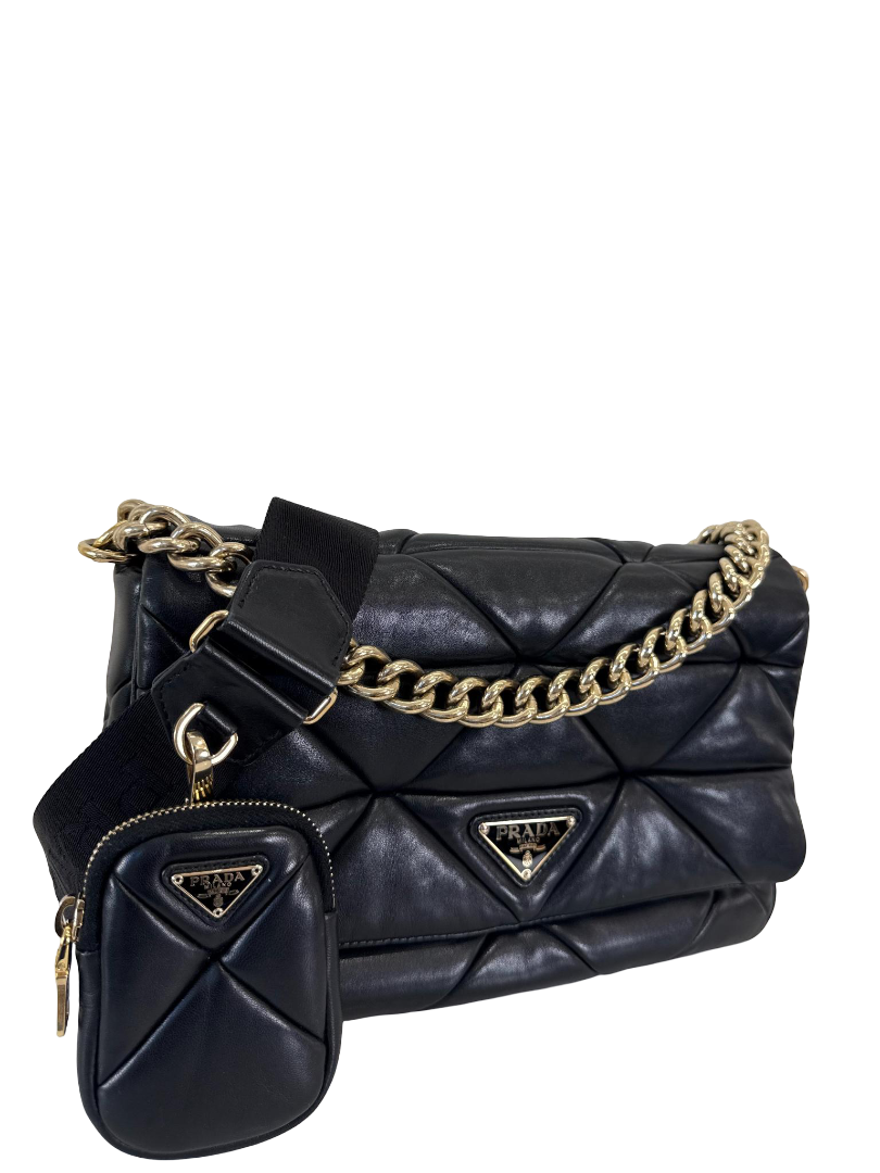 Prada Black Nappa Patchwork Quilted Leather Shoulder Bag