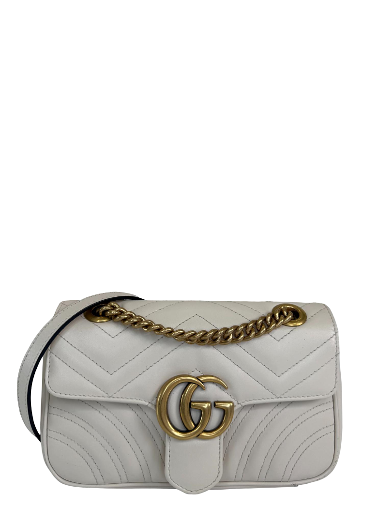 Gucci GG Marmont Small Matelassé White Leather Shoulder Bag
