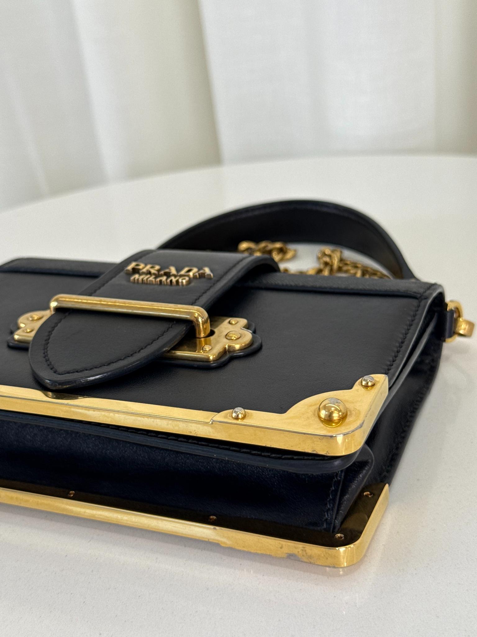 Prada Cahier Black Saffiano/Calfskin Leather Crossbody Bag
