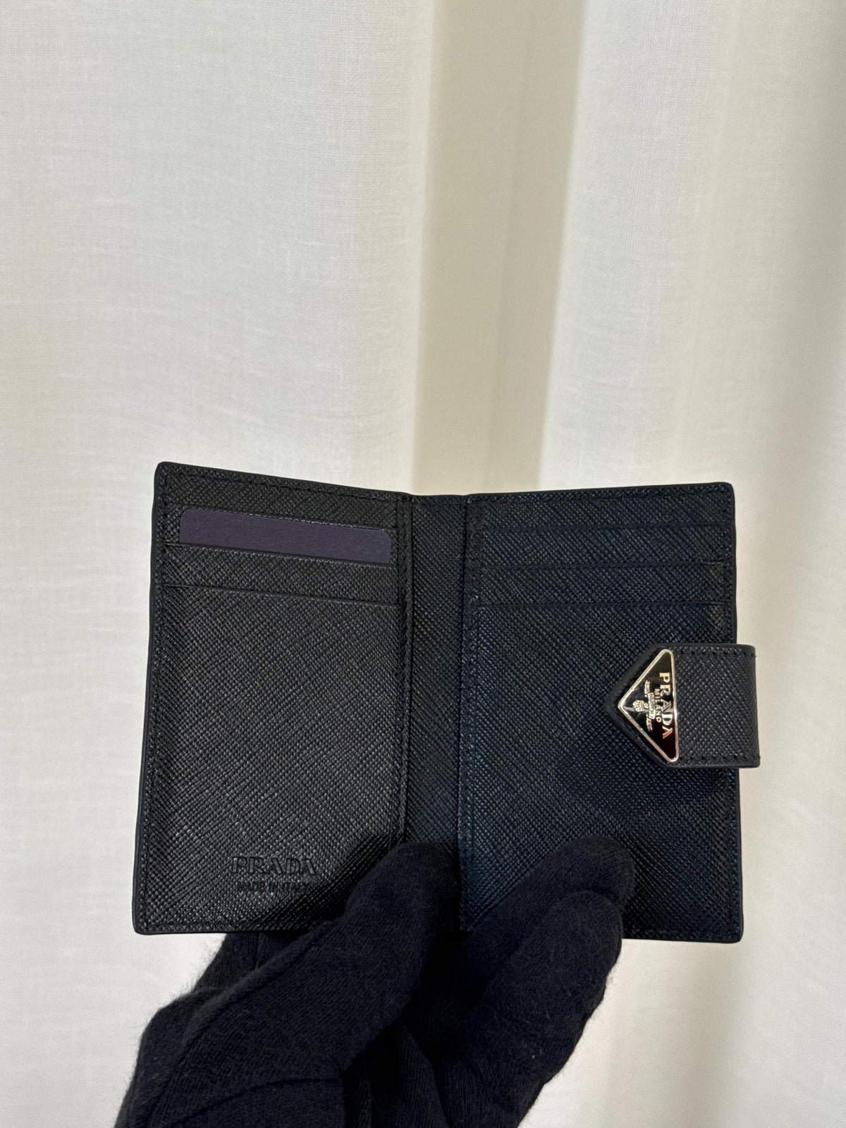 Prada Small Logo Plaque Saffiano Leather Bifold Cardholder