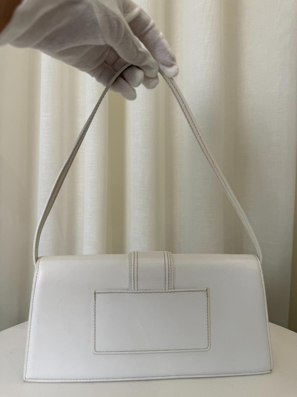 Jacquemus Le Bambino Long White Leather Shoulder Bag