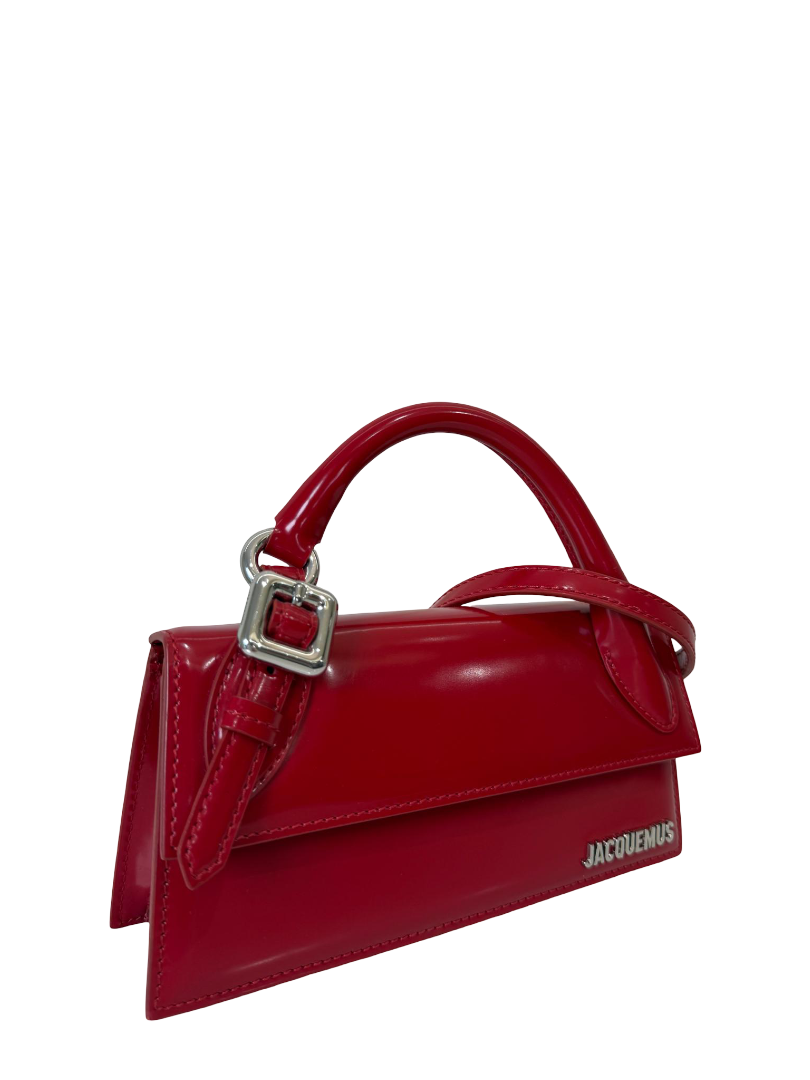 Jacquemus Le Chiquito Long Bouclé Red Patent Leather Top Handle Bag