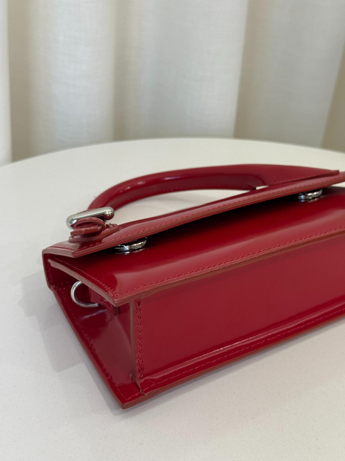 Jacquemus Le Chiquito Long Bouclé Red Patent Leather Top Handle Bag