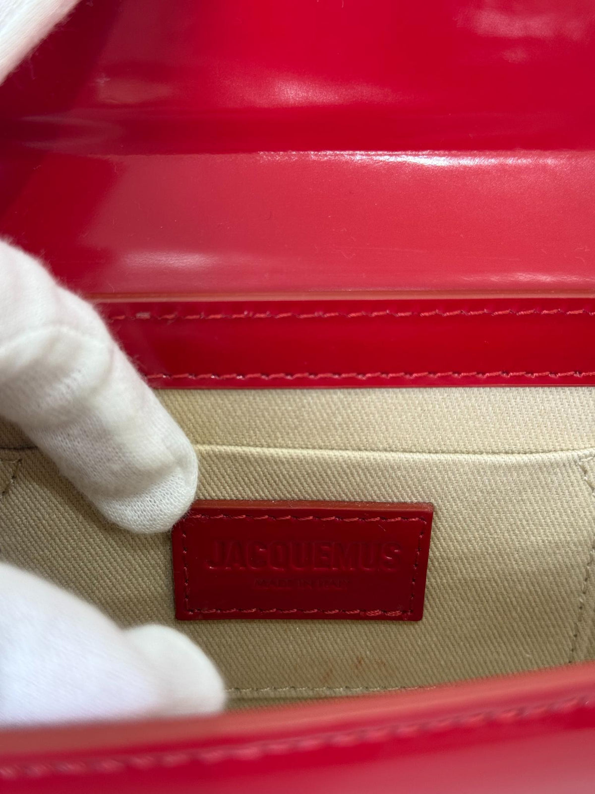 Jacquemus Le Chiquito Long Bouclé Red Patent Leather Top Handle Bag