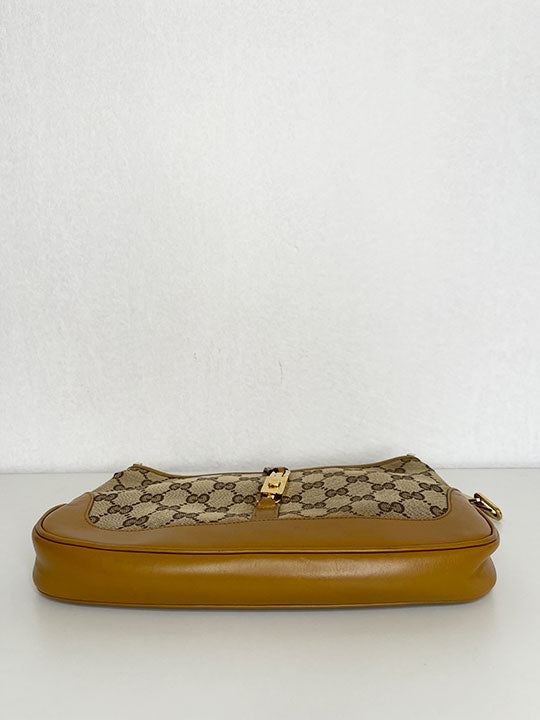 Gucci Jackie Beige GG Canvas and Tan Leather Bag