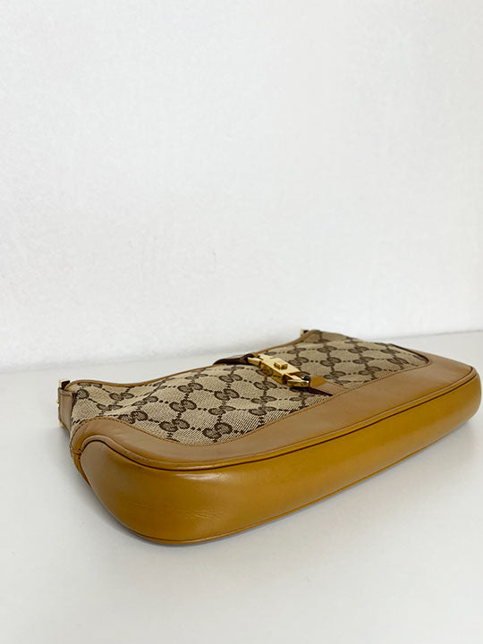 Gucci Jackie Beige GG Canvas and Tan Leather Bag