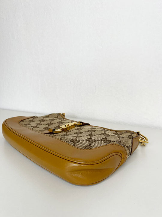 Gucci Jackie Beige GG Canvas and Tan Leather Bag