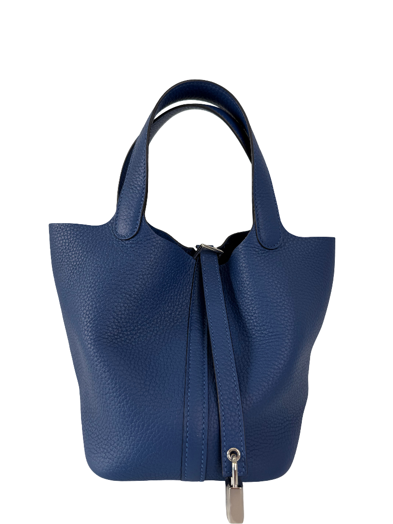 Hermès Picotin 18 Lock Bleu de Prusse Clemence Leather