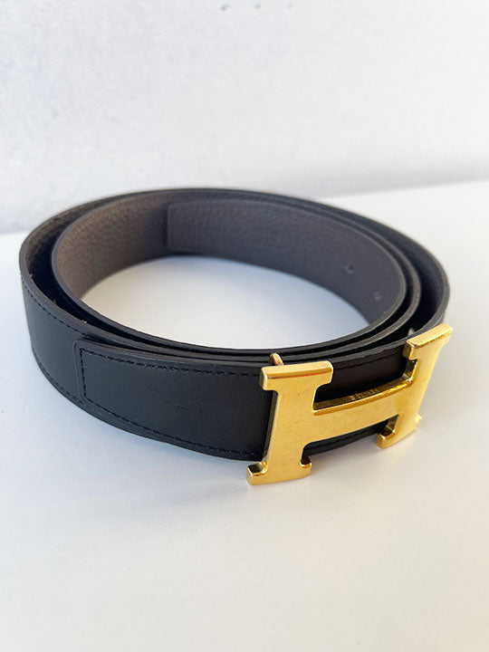 Hermès Box Togo Constance H Belt 90 Black Etain