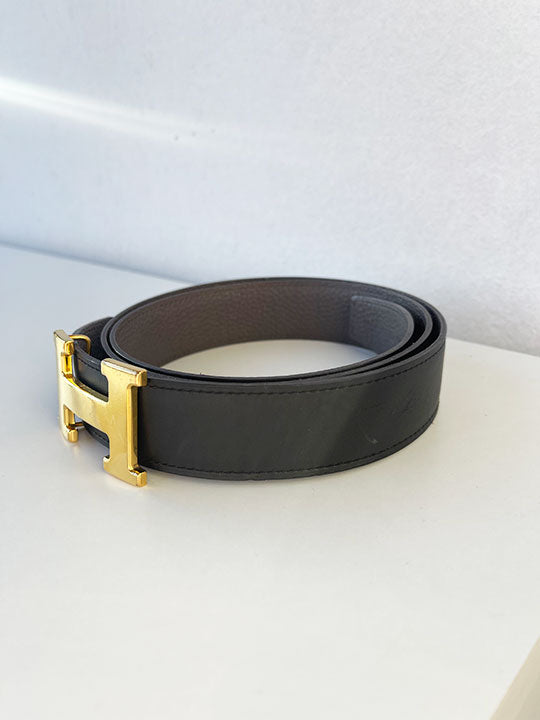 Hermès Box Togo Constance H Belt 90 Black Etain