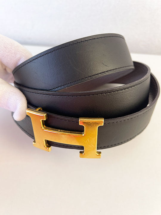 Hermès Box Togo Constance H Belt 90 Black Etain