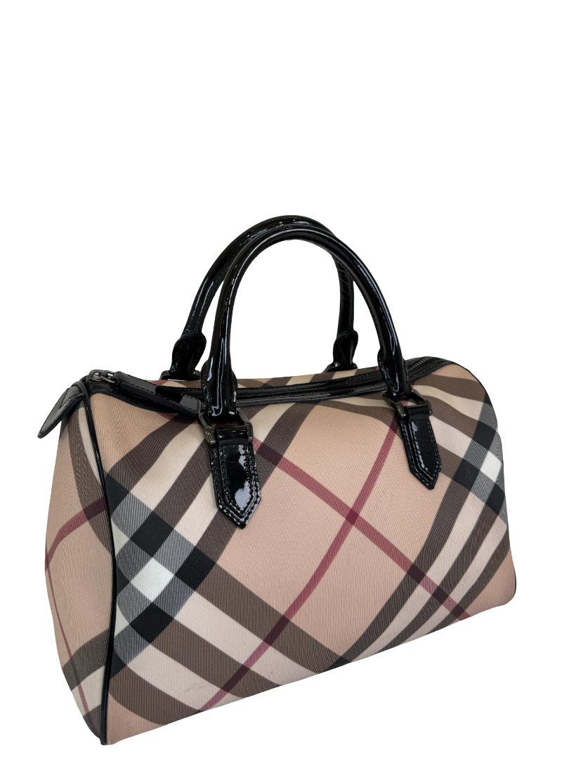 Burberry Beige/Black Supernova Check Coated Canvas Bauletto