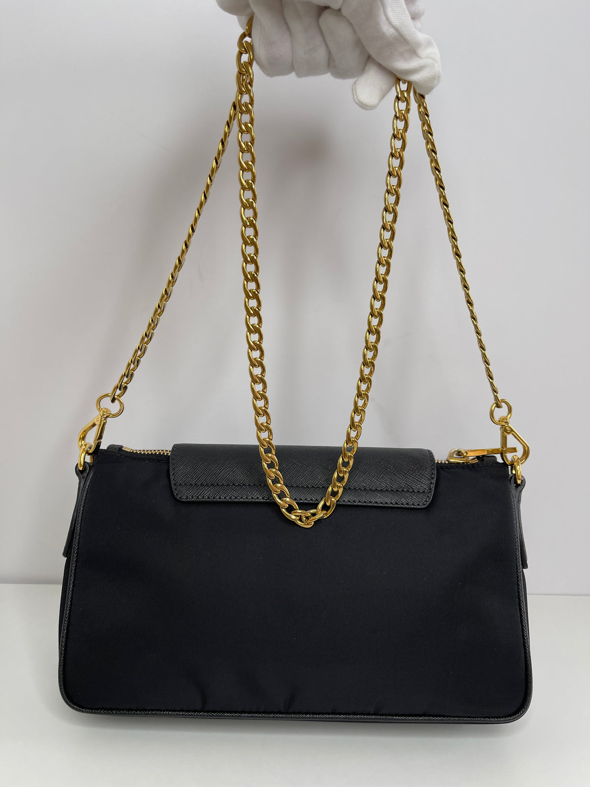 Prada Small Tessuto Saffiano Chain Crossbody Bag Black