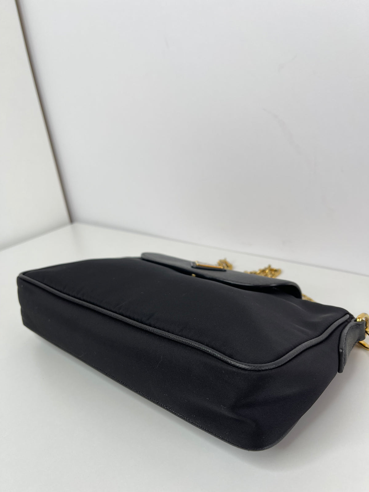 Prada Small Tessuto Saffiano Chain Crossbody Bag Black