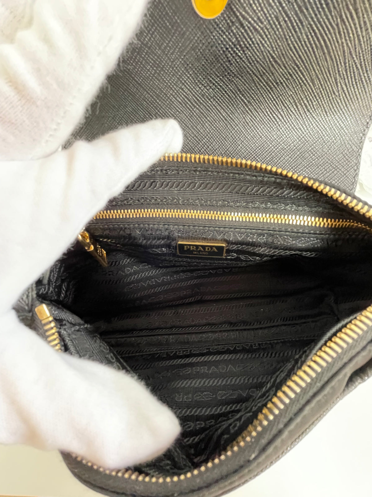 Prada Small Tessuto Saffiano Chain Crossbody Bag Black