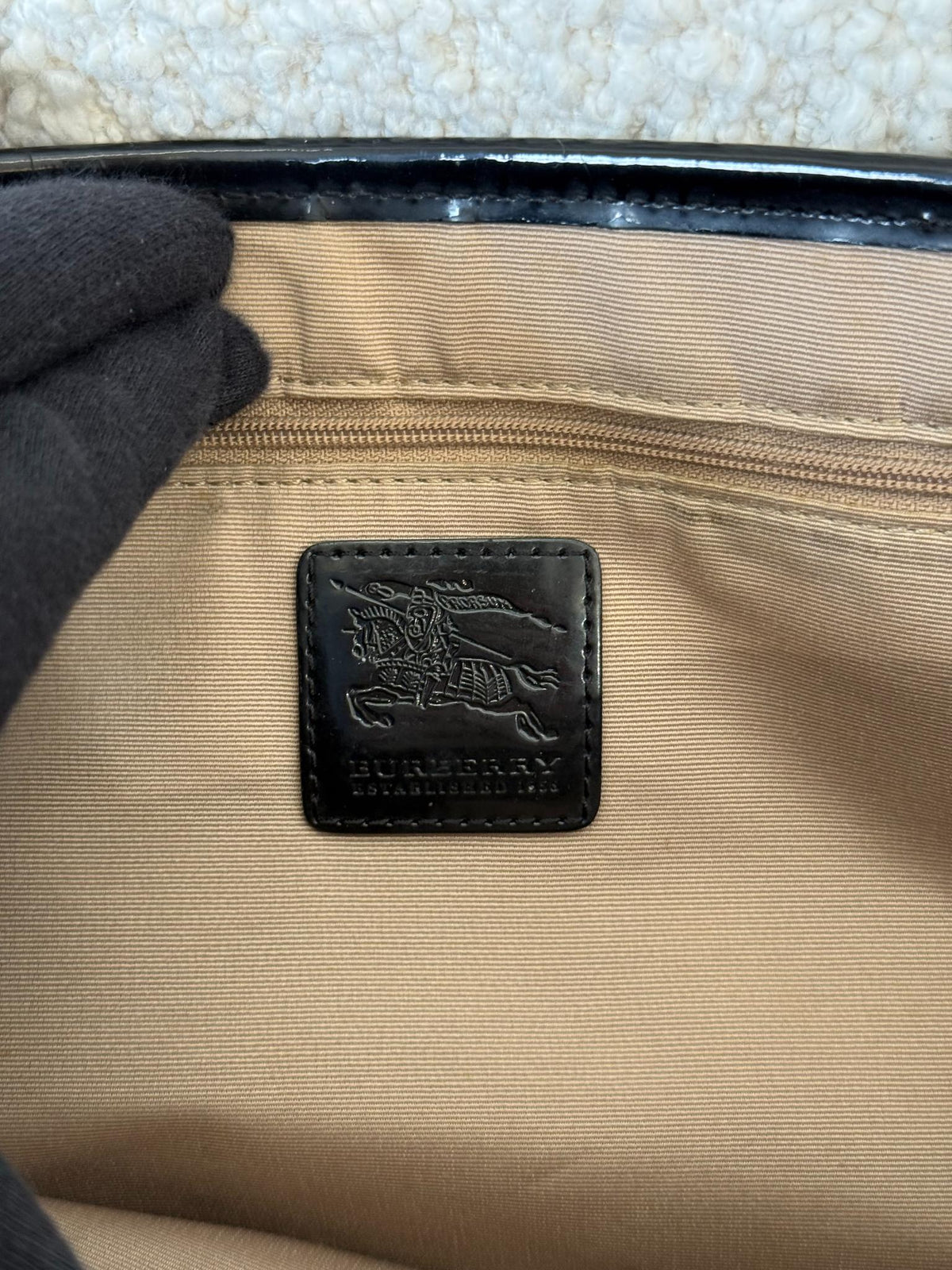 Burberry Beige/Black Nova Check PVC and Patent Leather Front Pocket Tote Medium
