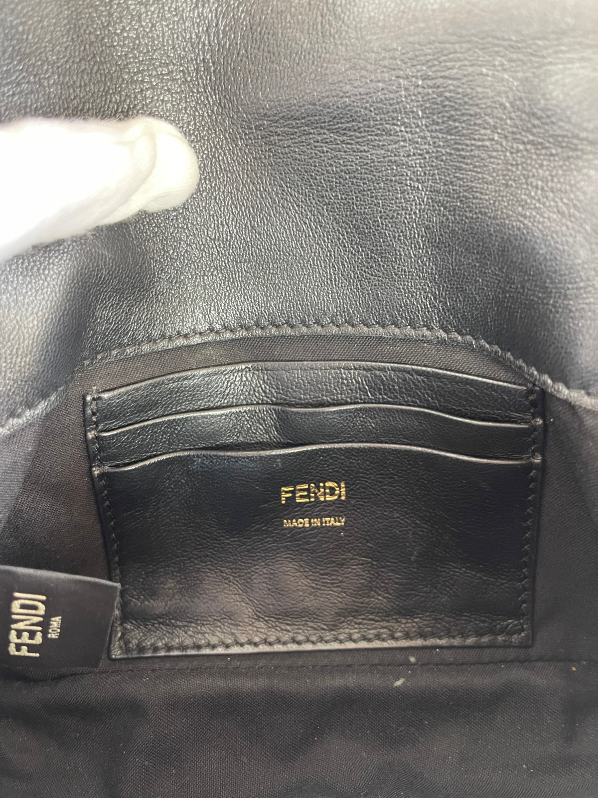Fendi Black Embossed Leather Mini Baguette Crossbody Bag