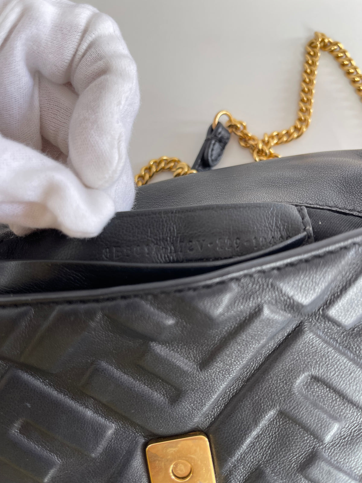 Fendi Black Embossed Leather Mini Baguette Crossbody Bag