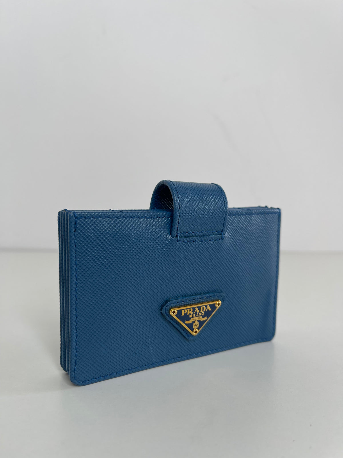 Prada Blue Saffiano Leather Accordion Card Holder