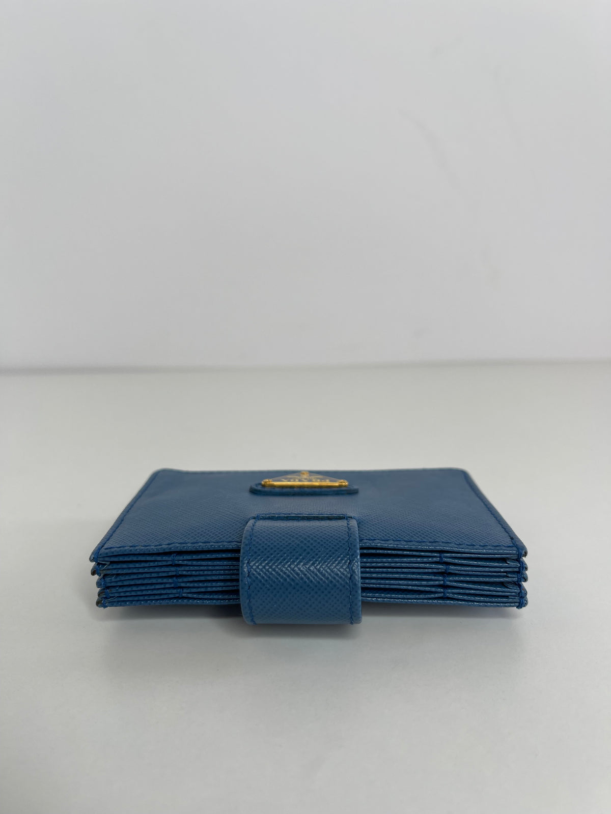 Prada Blue Saffiano Leather Accordion Card Holder