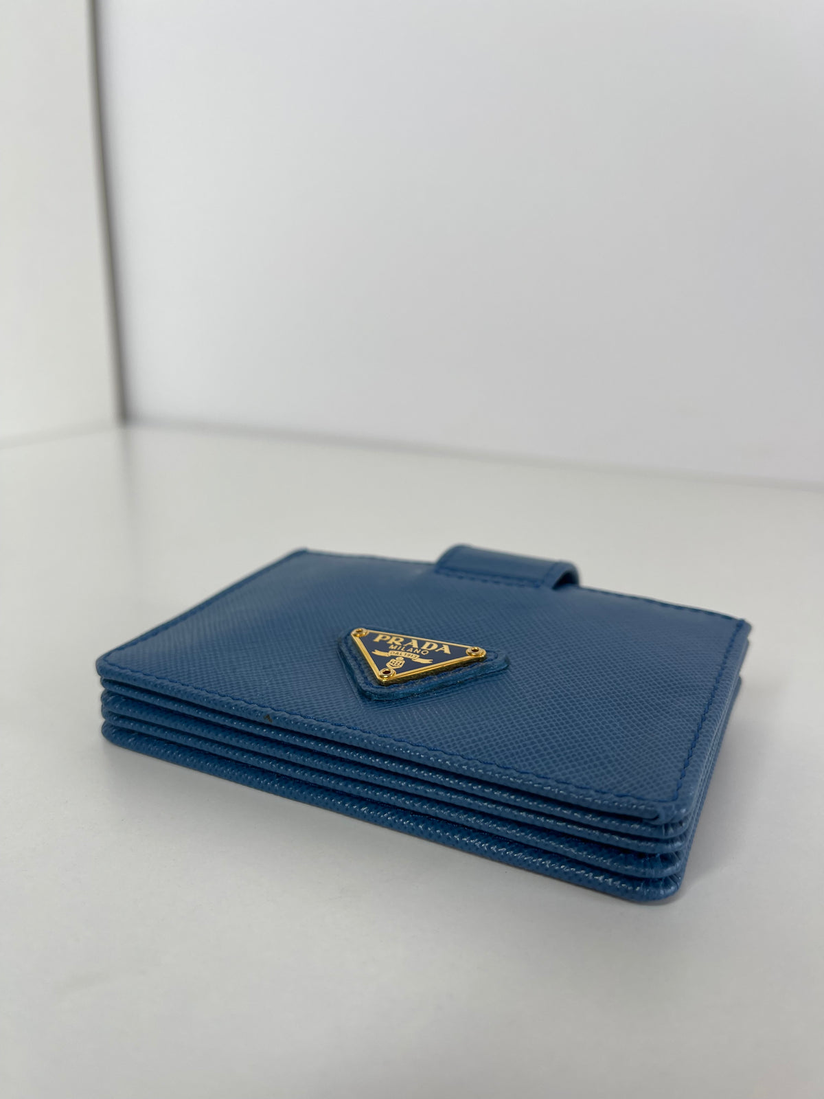 Prada Blue Saffiano Leather Accordion Card Holder