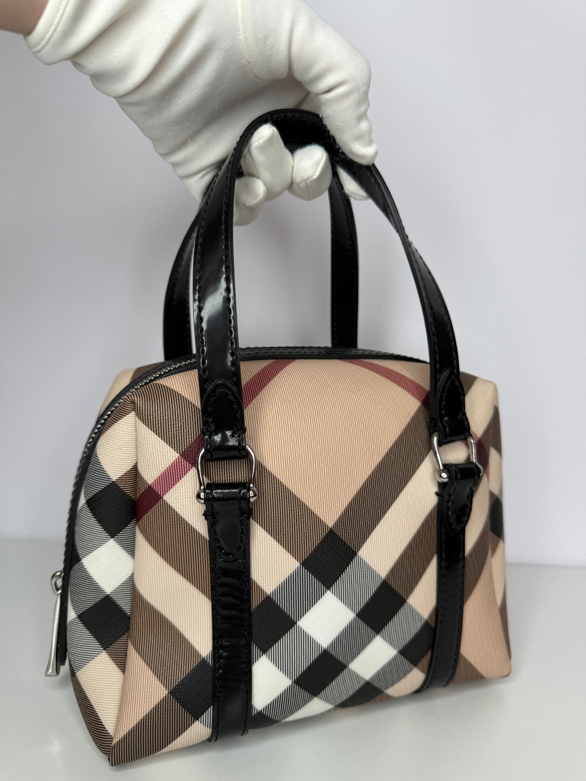 Burberry Beige/Black Nova Check Vinyl Small Bowler Bag