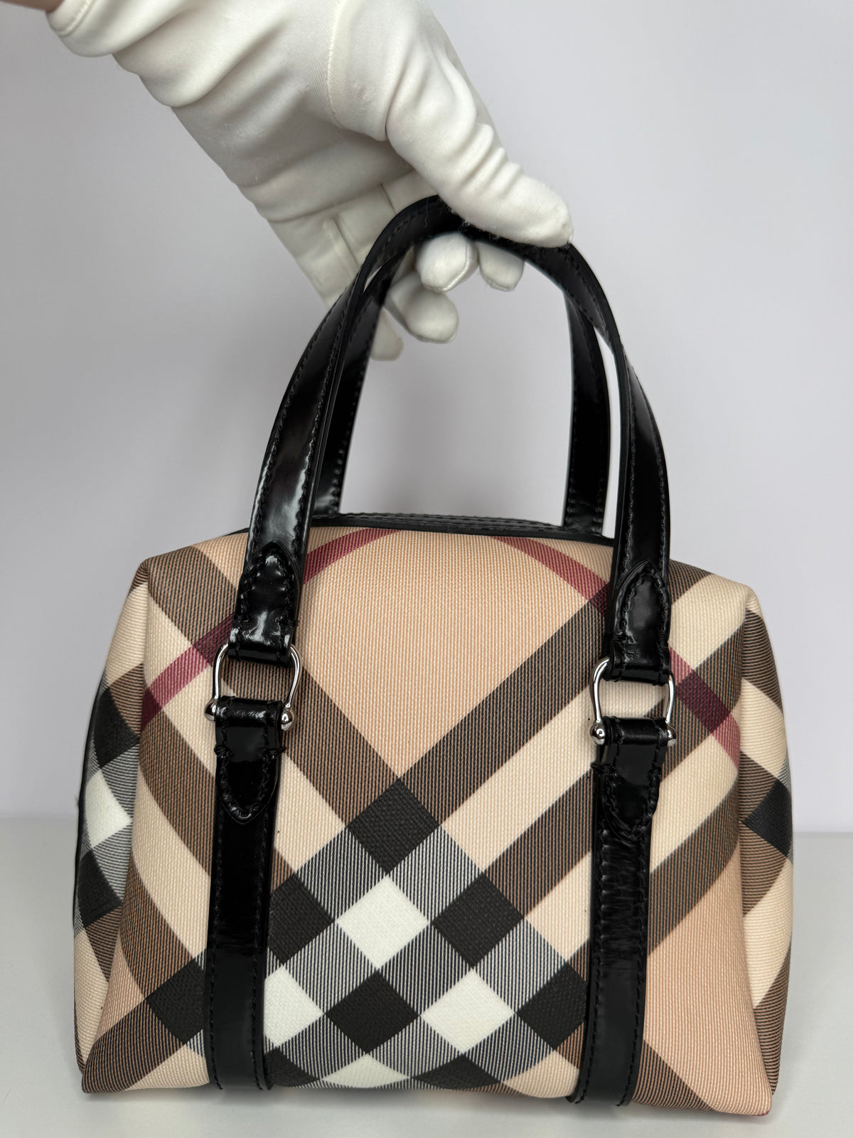 Burberry Beige/Black Nova Check Vinyl Small Bowler Bag