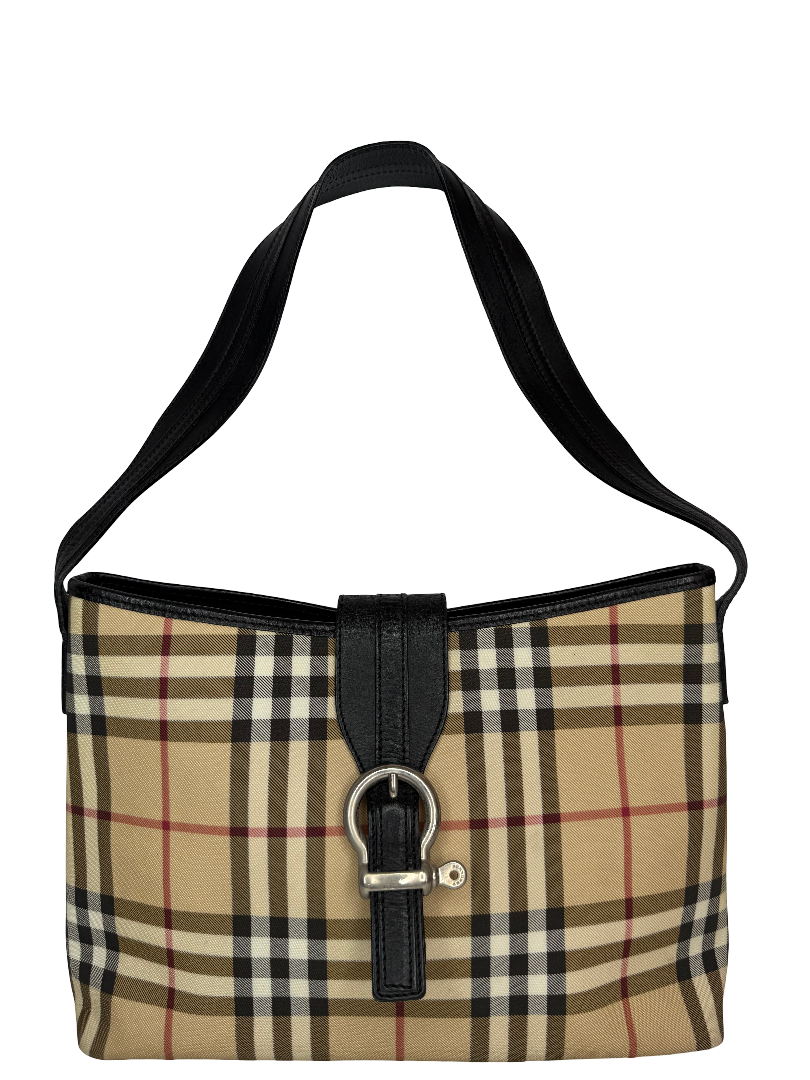 Burberry Beige Nova Check Canvas Buckle Shoulder Bag