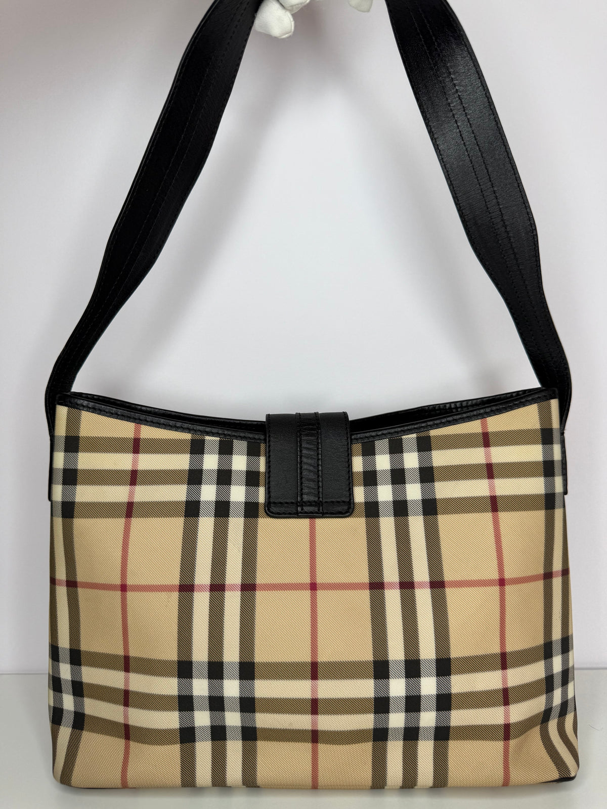 Burberry Beige Nova Check Canvas Buckle Shoulder Bag
