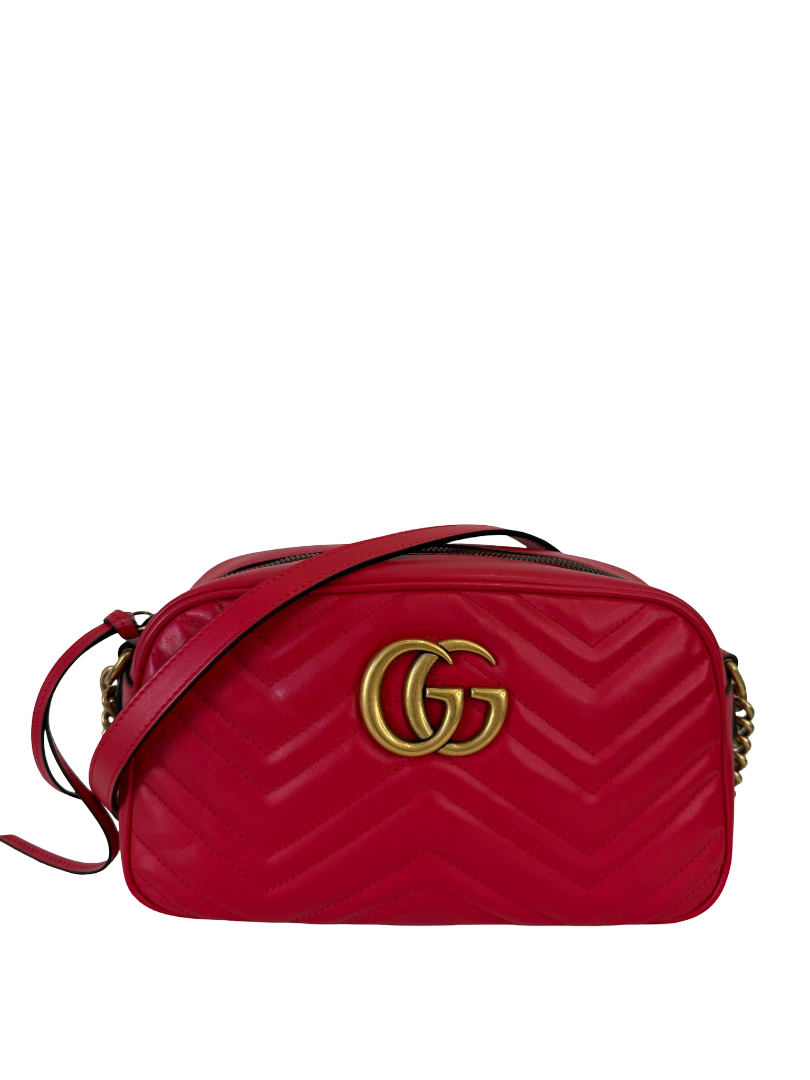 Gucci GG Marmont Red Matelassé Leather Small Camera Bag
