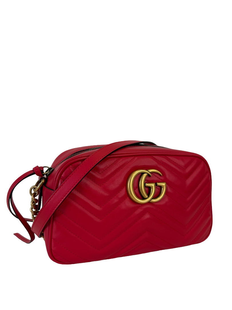 Gucci GG Marmont Red Matelassé Leather Small Camera Bag