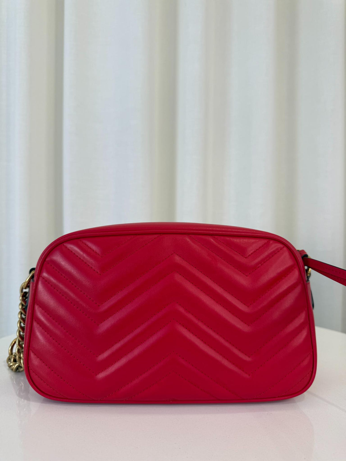Gucci GG Marmont Red Matelassé Leather Small Camera Bag