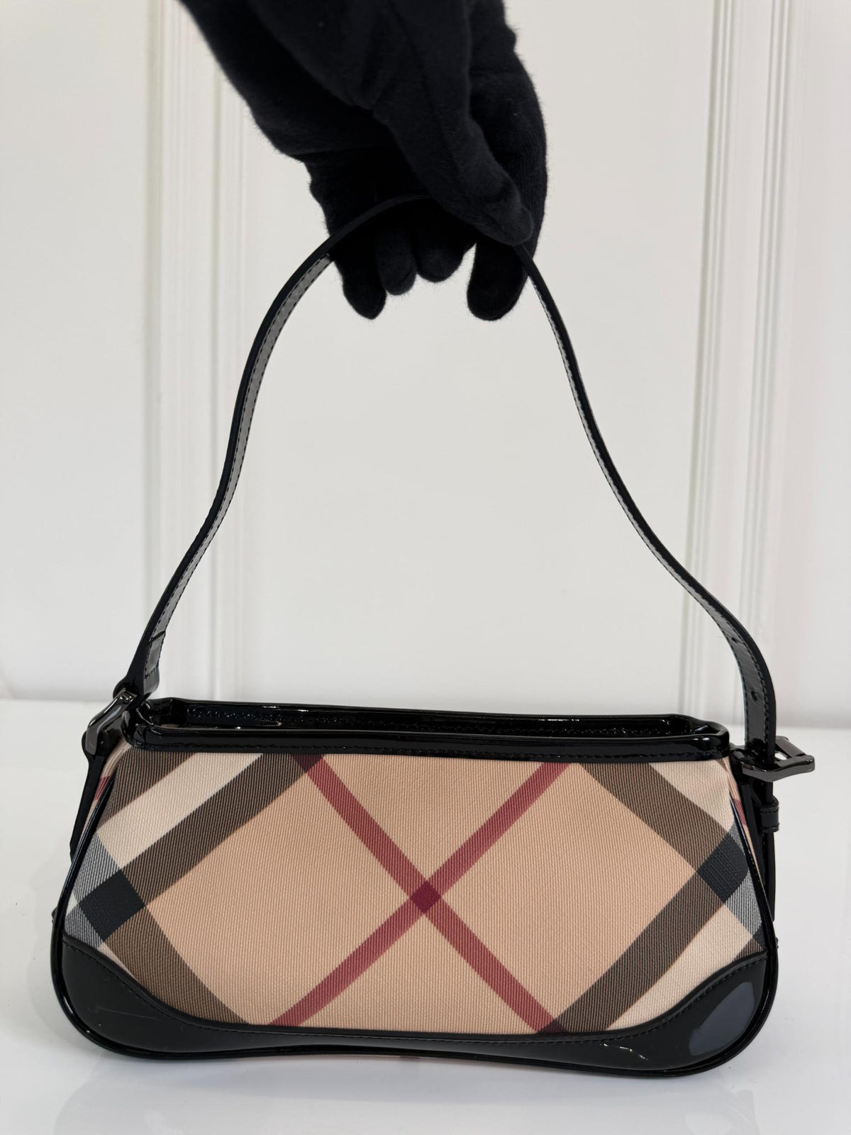Burberry Nova Check Black Patent Leather Pochette