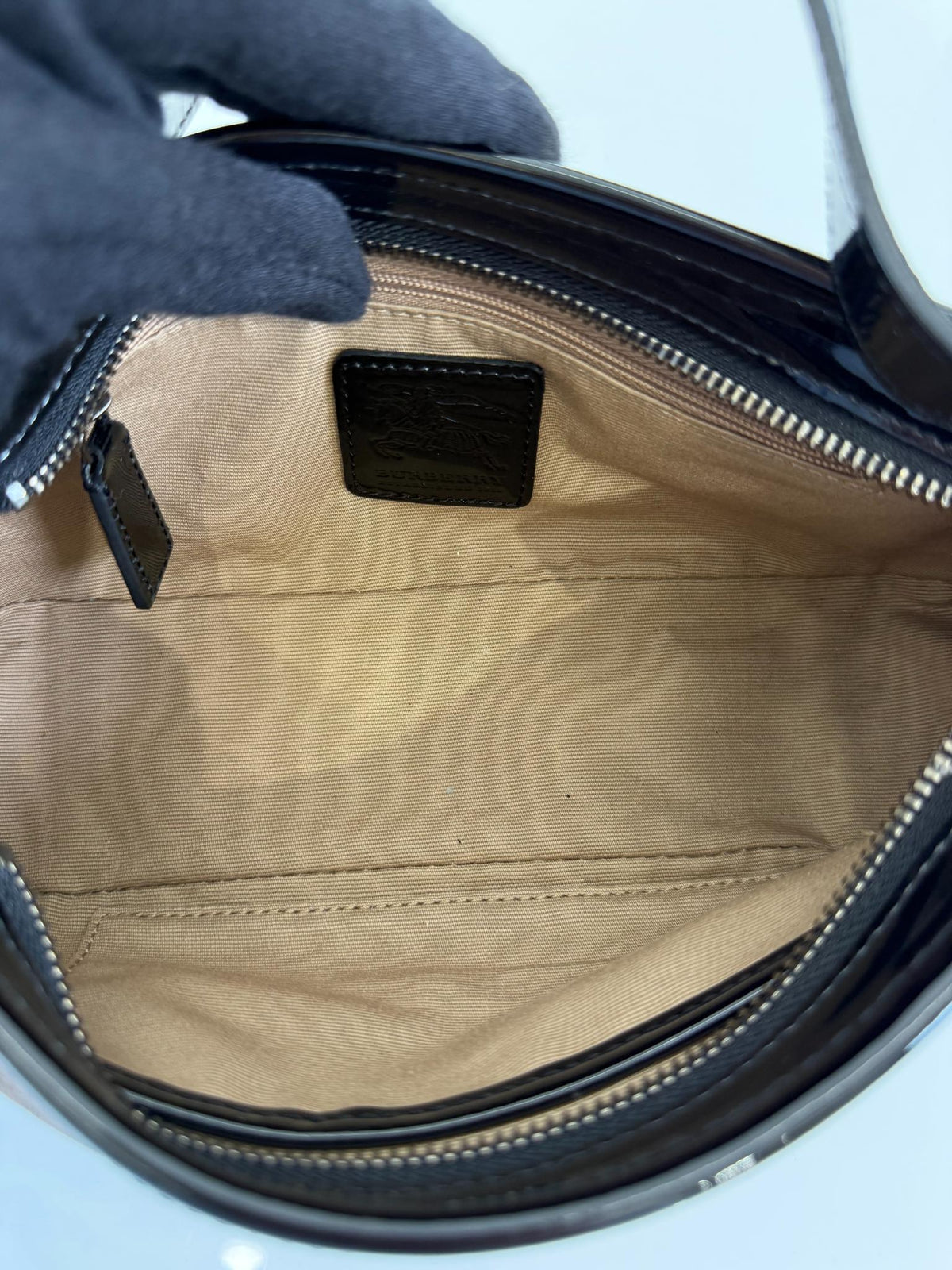 Burberry Nova Check Black Patent Leather Pochette