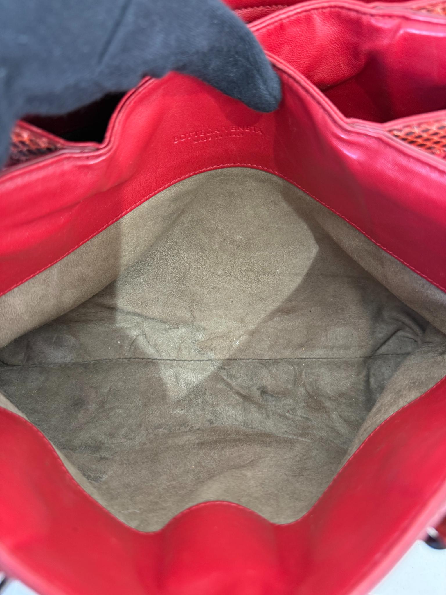 Bottega Veneta Small Roma Red Intrecciato Woven Nappa/Python Tote