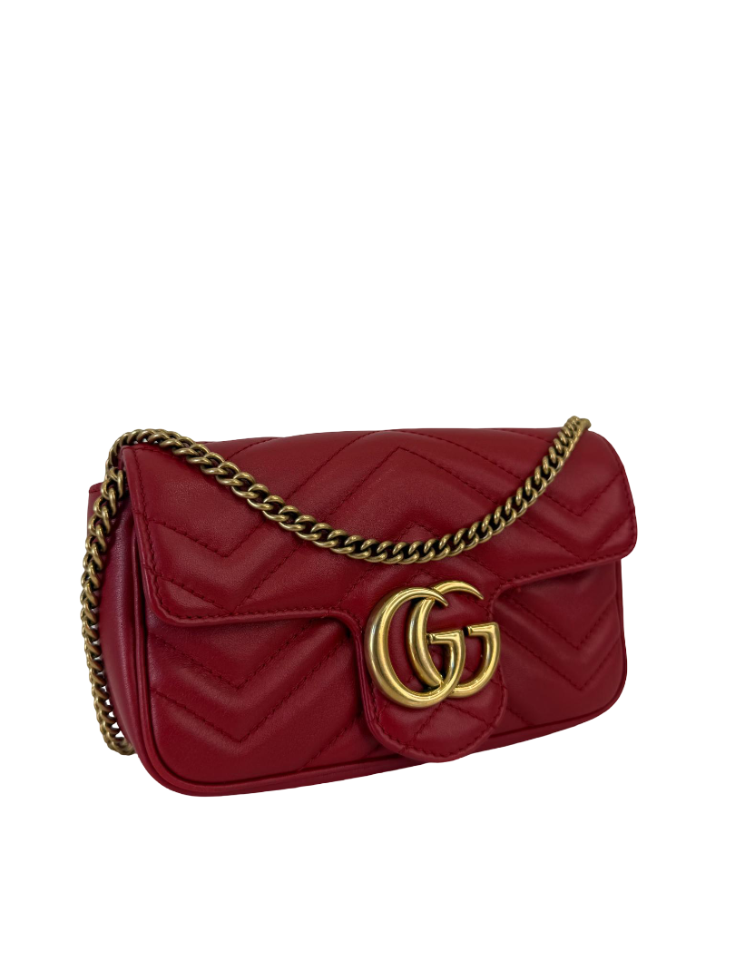 Gucci Red Calfskin Super Mini GG Marmont Shoulder Bag