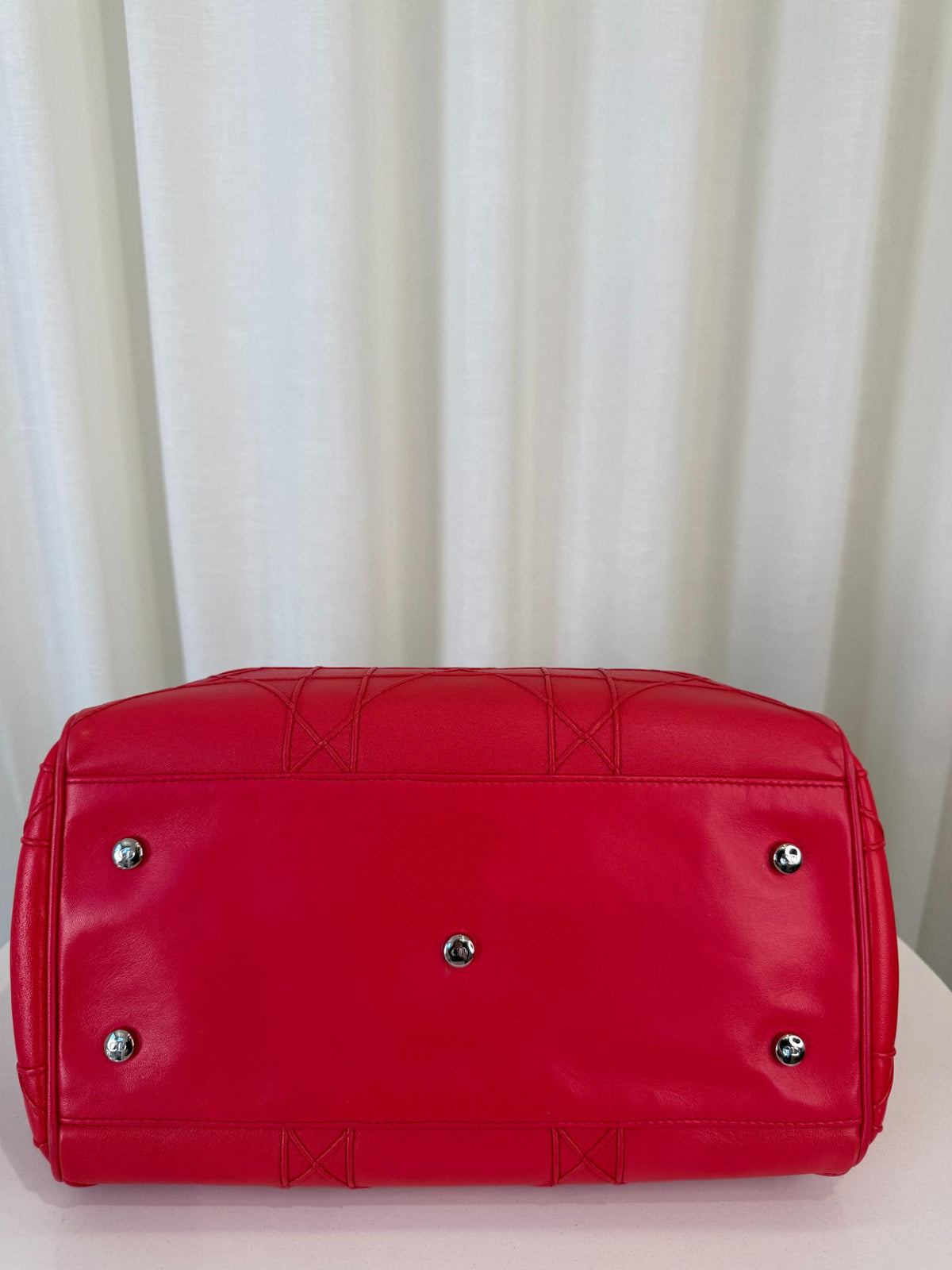 Christian Dior Granville Coral Red Cannage Quilted Lambskin Tote Bag