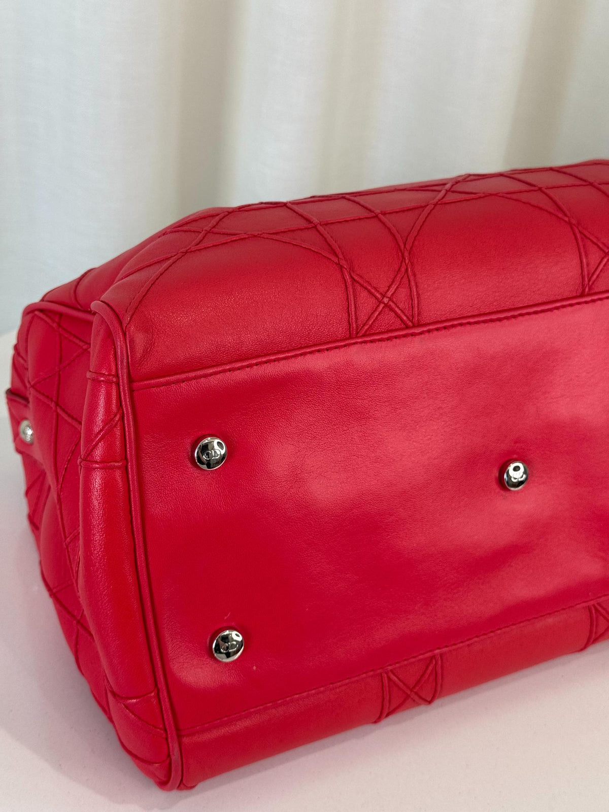 Christian Dior Granville Coral Red Cannage Quilted Lambskin Tote Bag