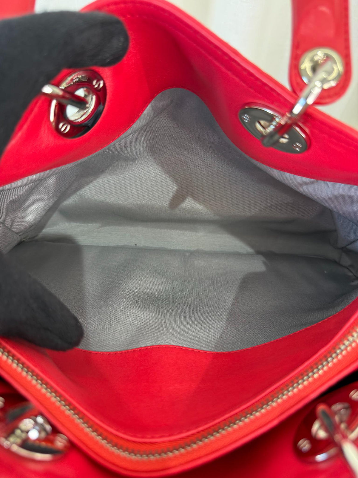 Christian Dior Granville Coral Red Cannage Quilted Lambskin Tote Bag