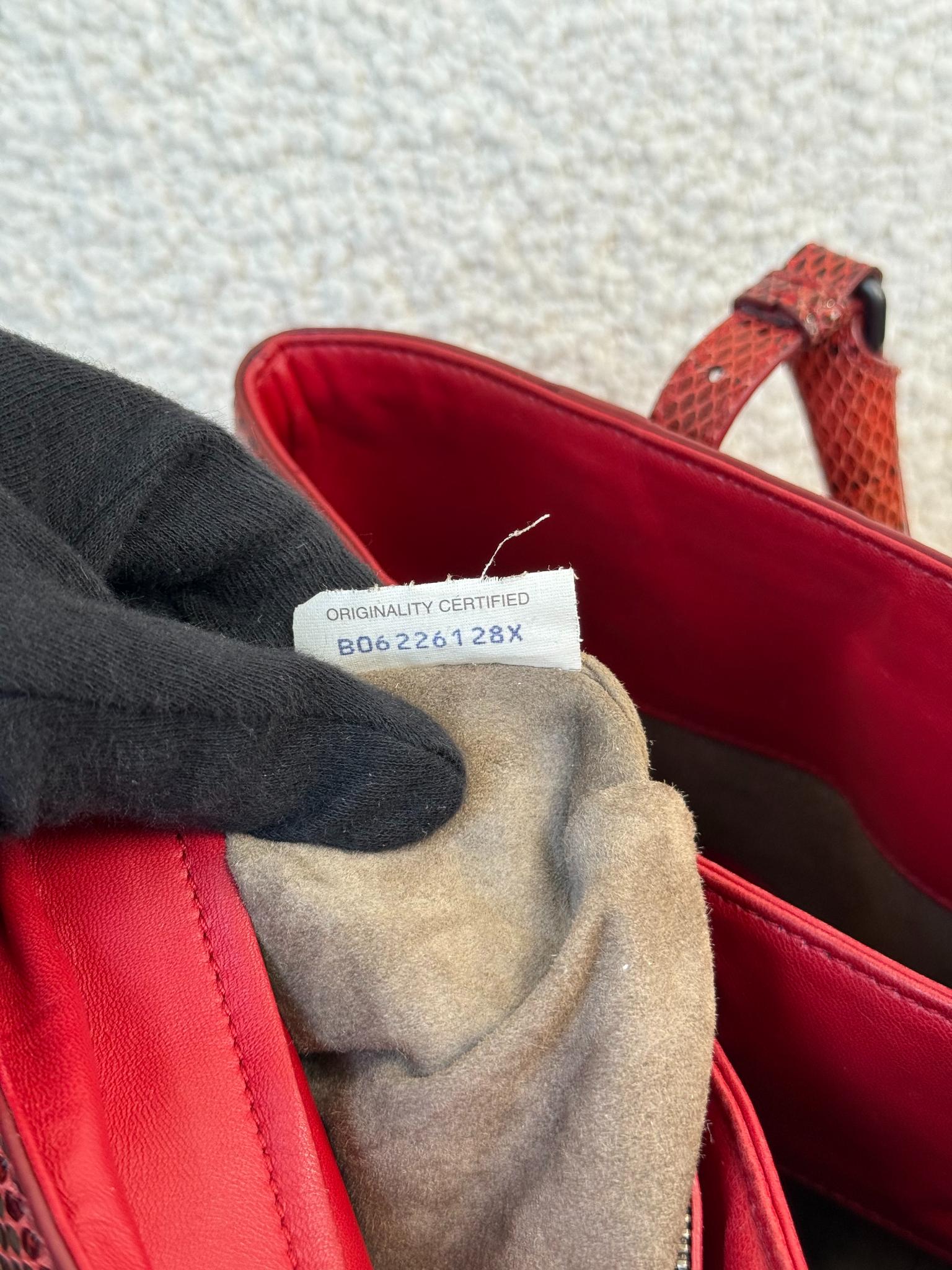 Bottega Veneta Small Roma Red Intrecciato Woven Nappa/Python Tote