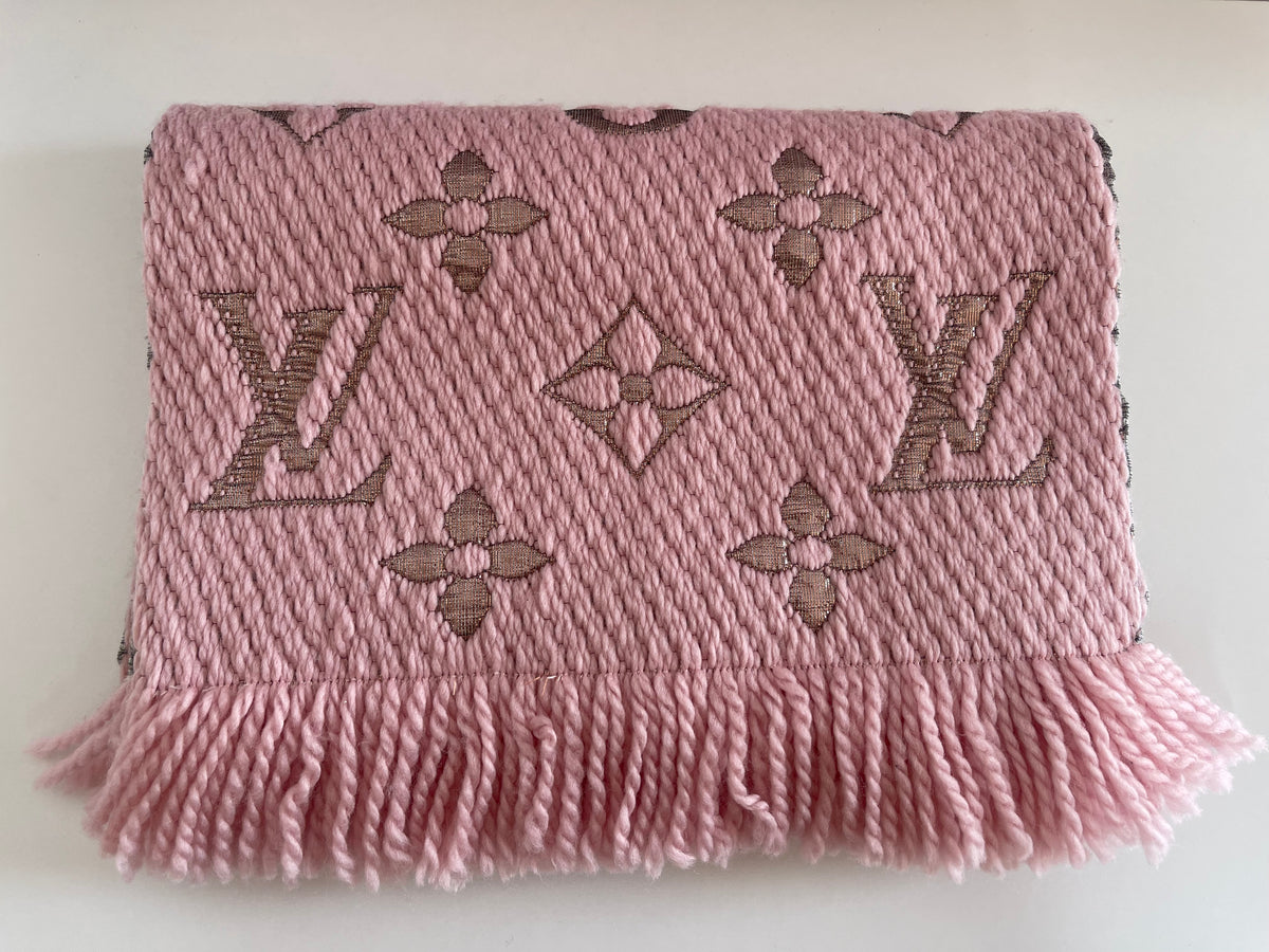 Louis Vuitton Wool Silk Logomania Shine Scarf Pink
